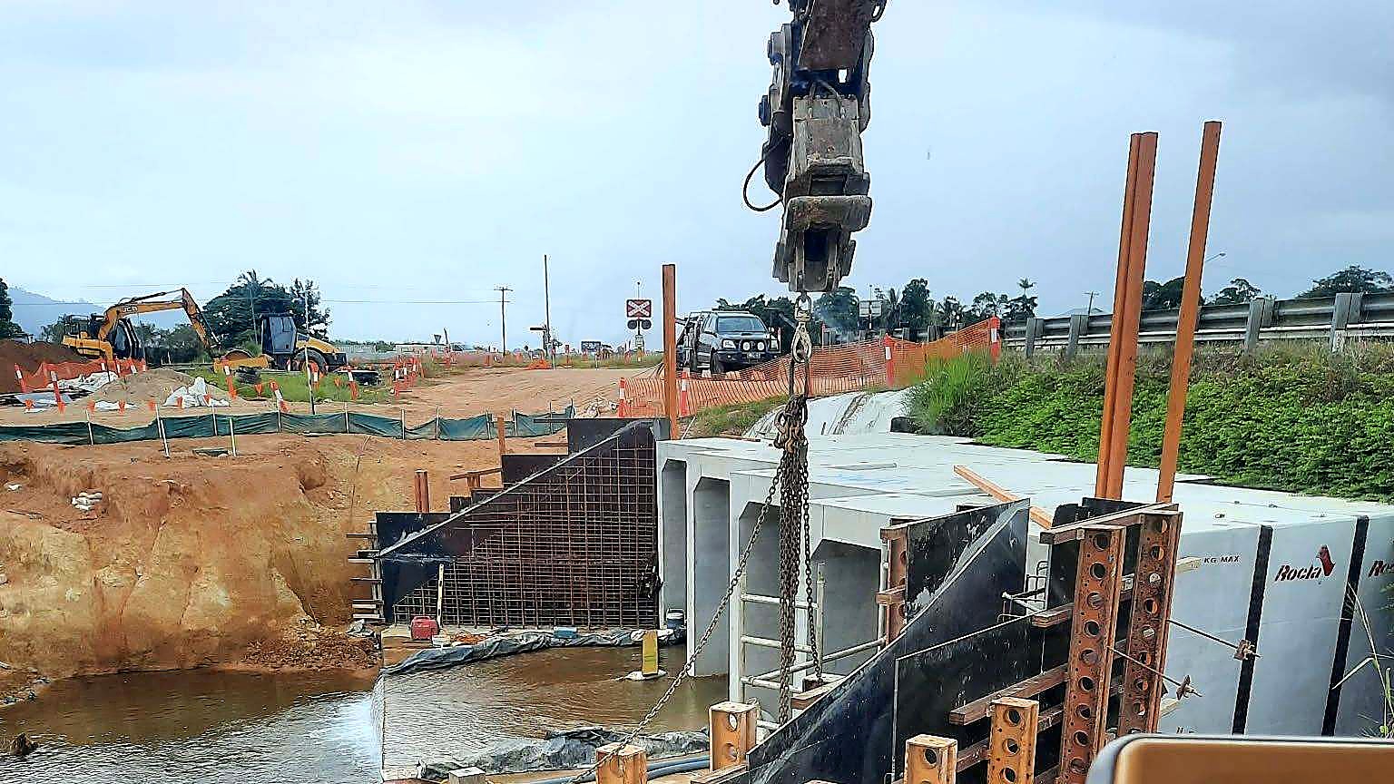 AreeCivil Constructions culvert formwork and cells Box culvert cells and timber formwork during a civil concreting pour on an SEQ drainage structure